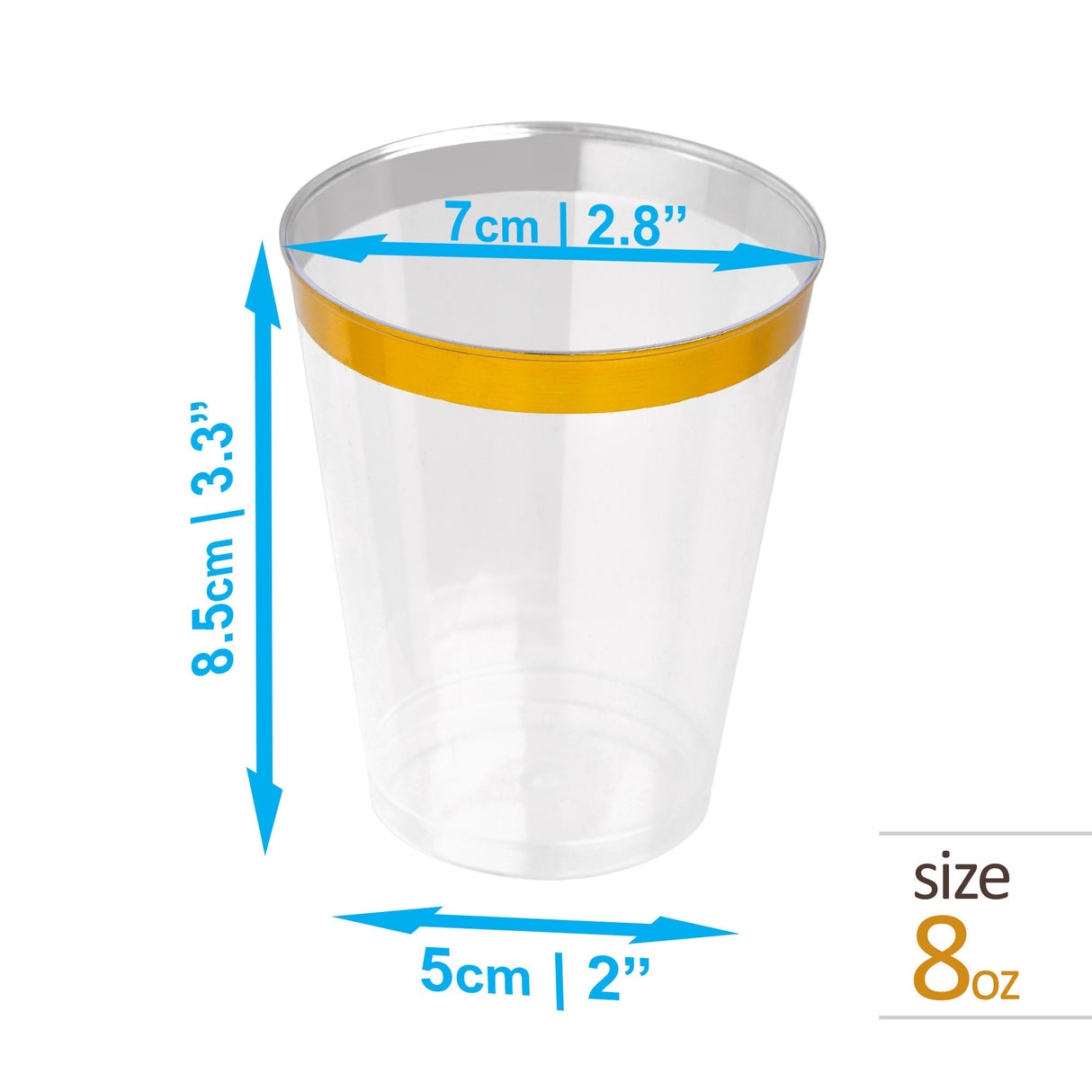 50 Pack 8oz Clear Plastic Party Cups with Gold Rim - Decodine