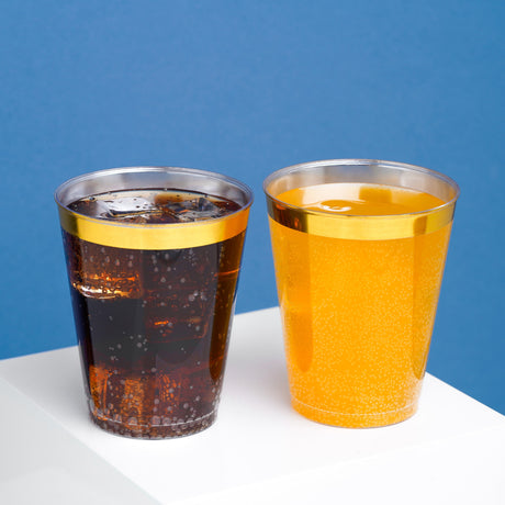 50 Pack 8oz Clear Plastic Party Cups with Gold Rim - Decodine