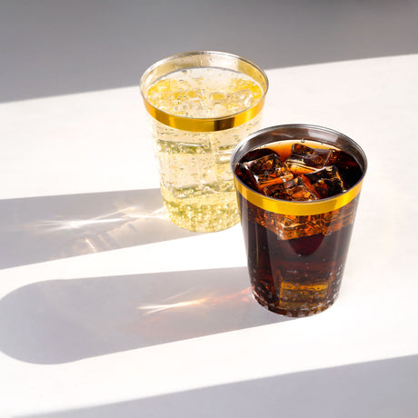 50 Pack 8oz Clear Plastic Party Cups with Gold Rim - Decodine