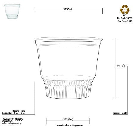50 Pack 8oz Squat (95mm) Plastic PETE Dessert/Ice Cream Cups (230ml) - Decodine