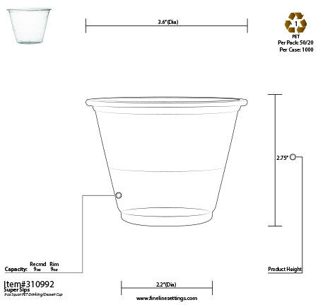 50 Pack 9 oz. Squat PETE Plastic Smoothie/Dessert Cups - Decodine