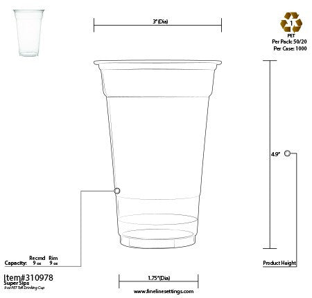 50 Pack 9oz (78mm) Plastic Smoothie PETE Cups (265ml) - Decodine