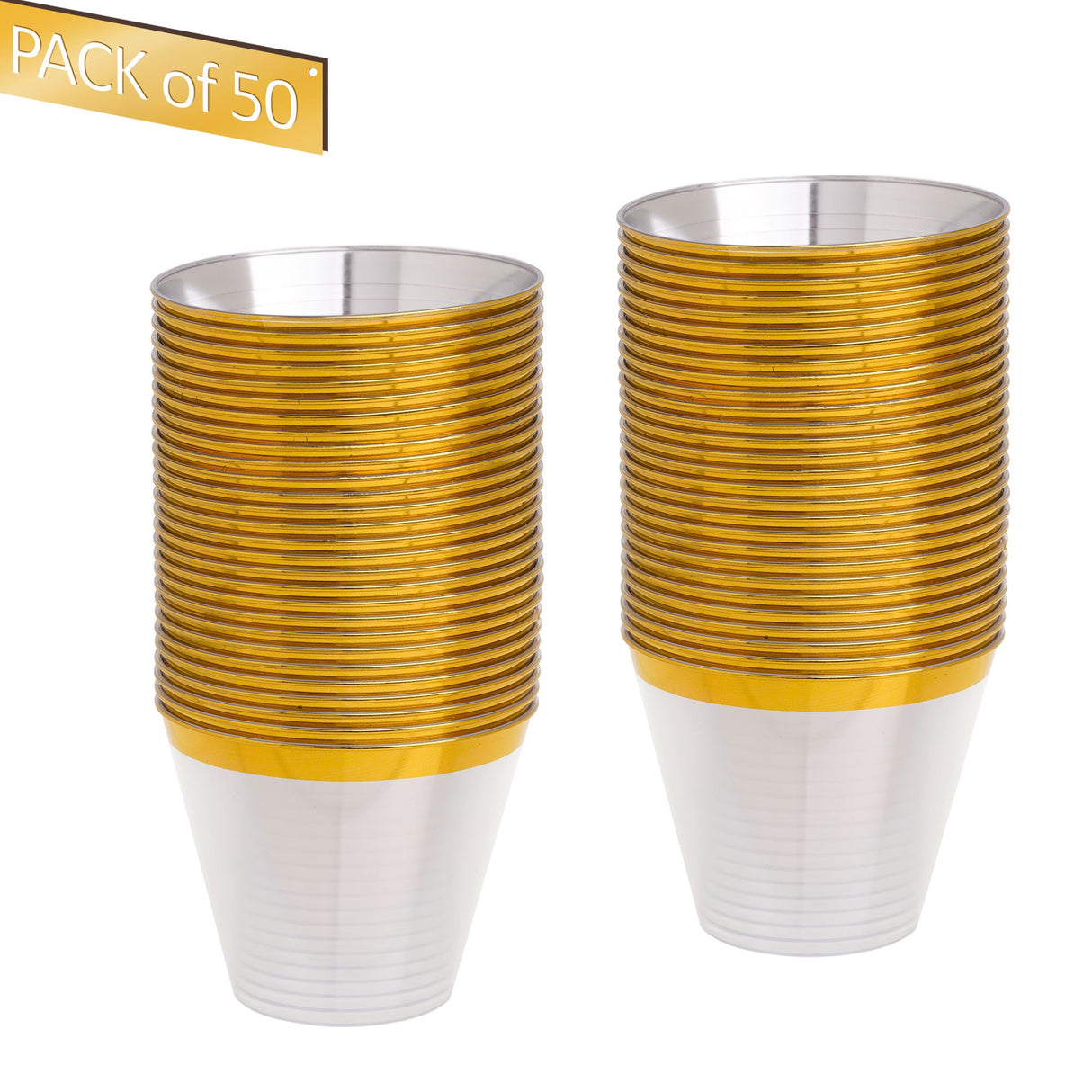 50 Pack 9oz Clear Plastic Party Dessert Cups with Gold Rim - Decodine