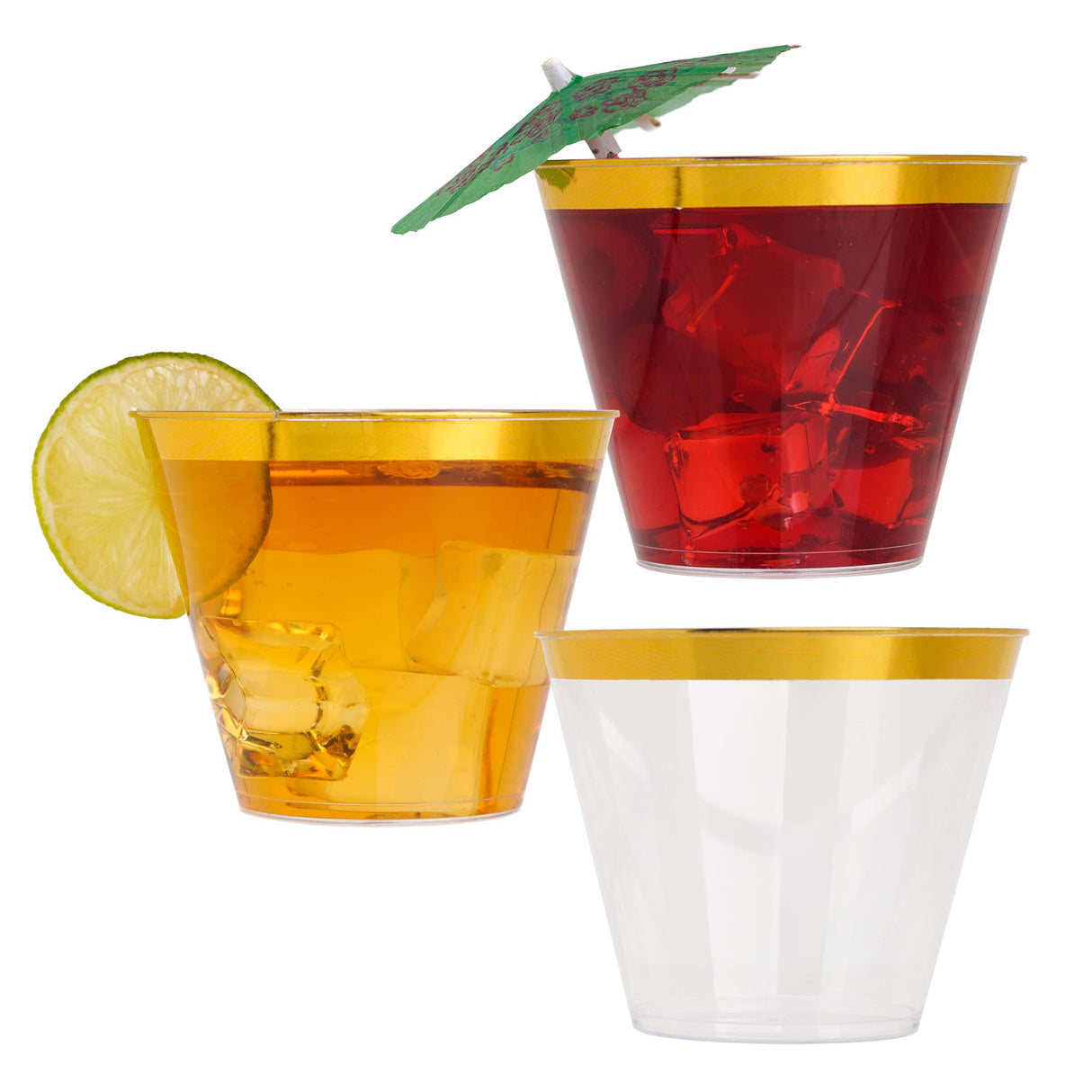 50 Pack 9oz Clear Plastic Party Dessert Cups with Gold Rim - Decodine