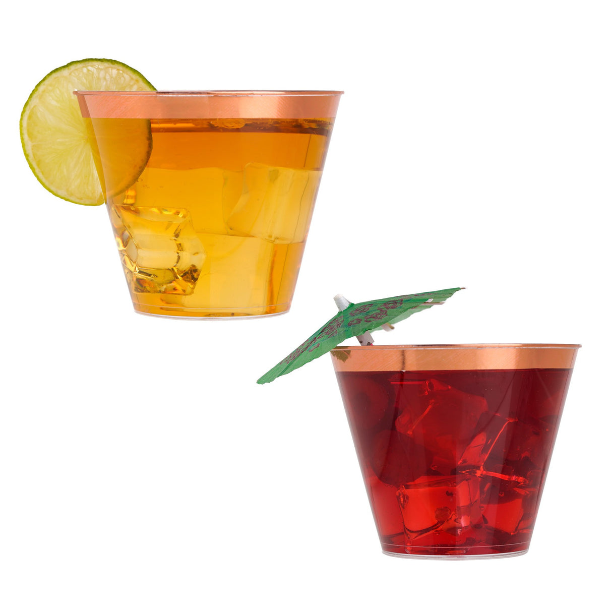 50 Pack 9oz Clear Plastic Party Dessert Cups with Rose Gold Rim - Decodine