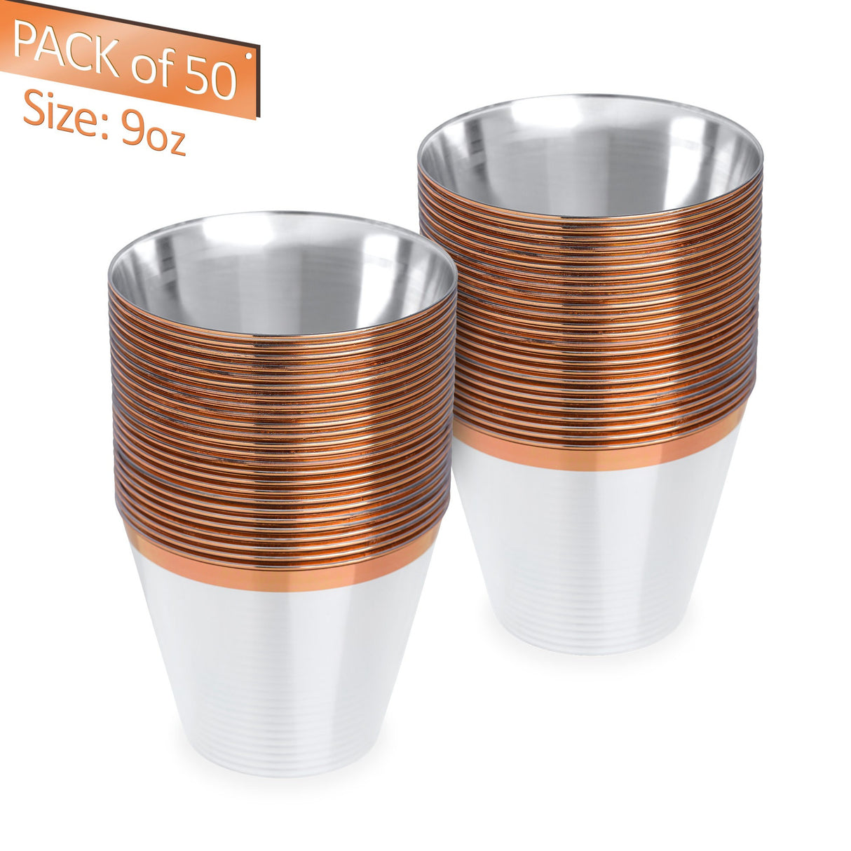50 Pack 9oz Clear Plastic Party Dessert Cups with Rose Gold Rim - Decodine