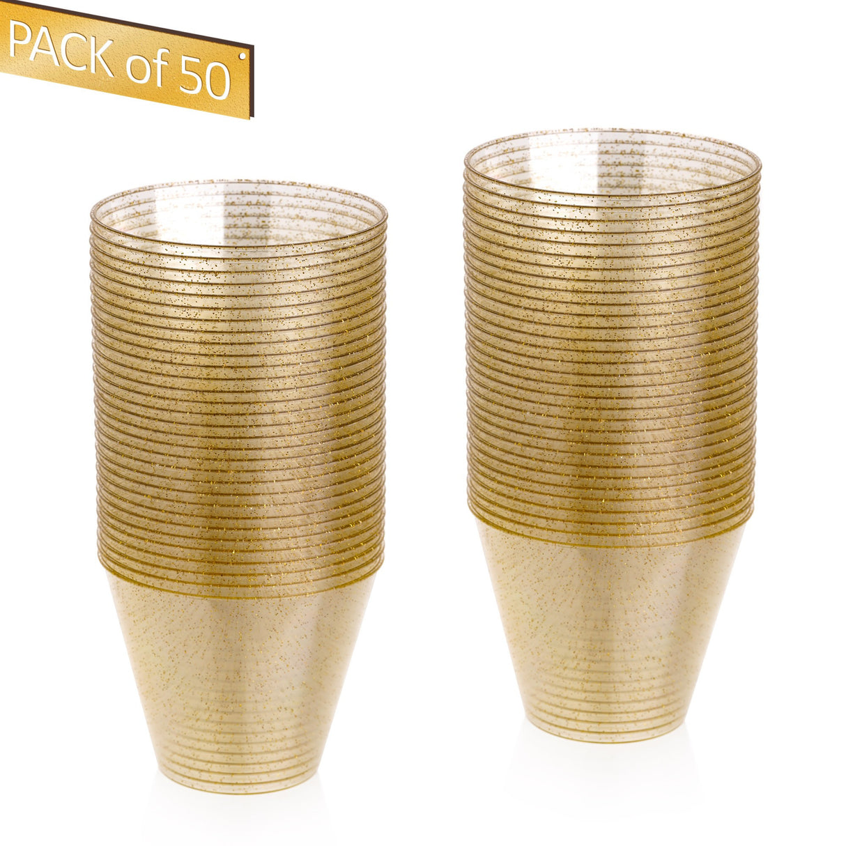 50 Pack 9oz Gold Glittered Plastic Party Cups - Decodine