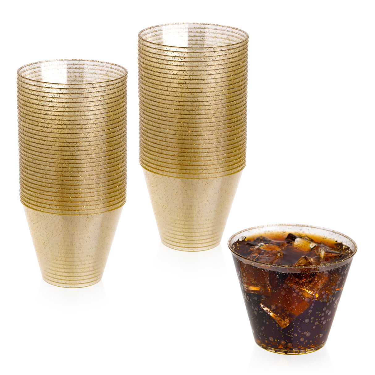 50 Pack 9oz Gold Glittered Plastic Party Cups - Decodine