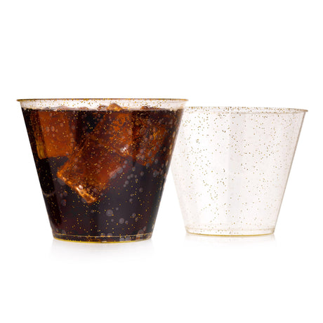 50 Pack 9oz Gold Glittered Plastic Party Cups - Decodine