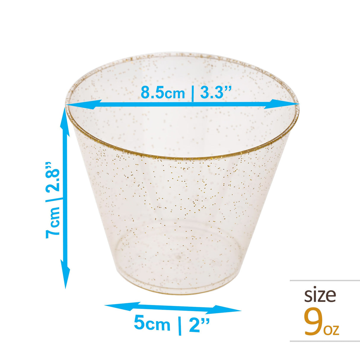 50 Pack 9oz Gold Glittered Plastic Party Cups - Decodine