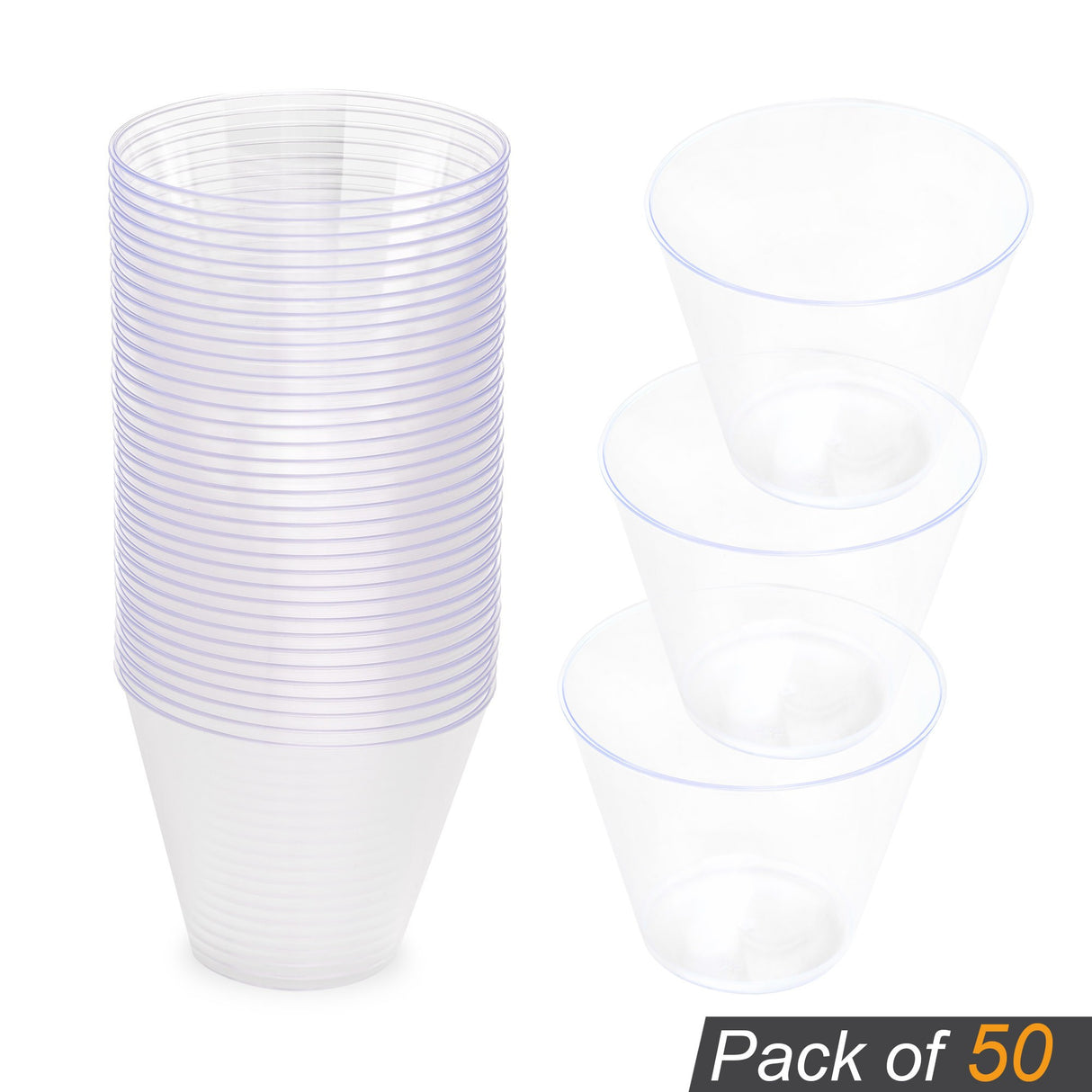 50 Pack 9oz Plastic Clear Party Dessert Rock Glasses/Cups - Decodine