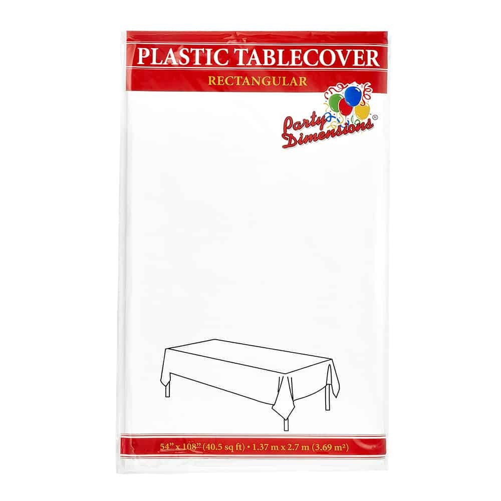 Premium Plastic White Tablecloth Disposable Plastic Table Cover for Rectangle Tables 54" x 108" - Decodine