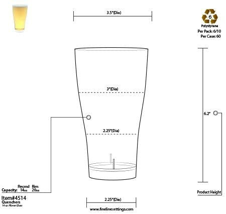 6 Pack 14oz Plastic Pint Beer Glasses/Tumblers - Decodine