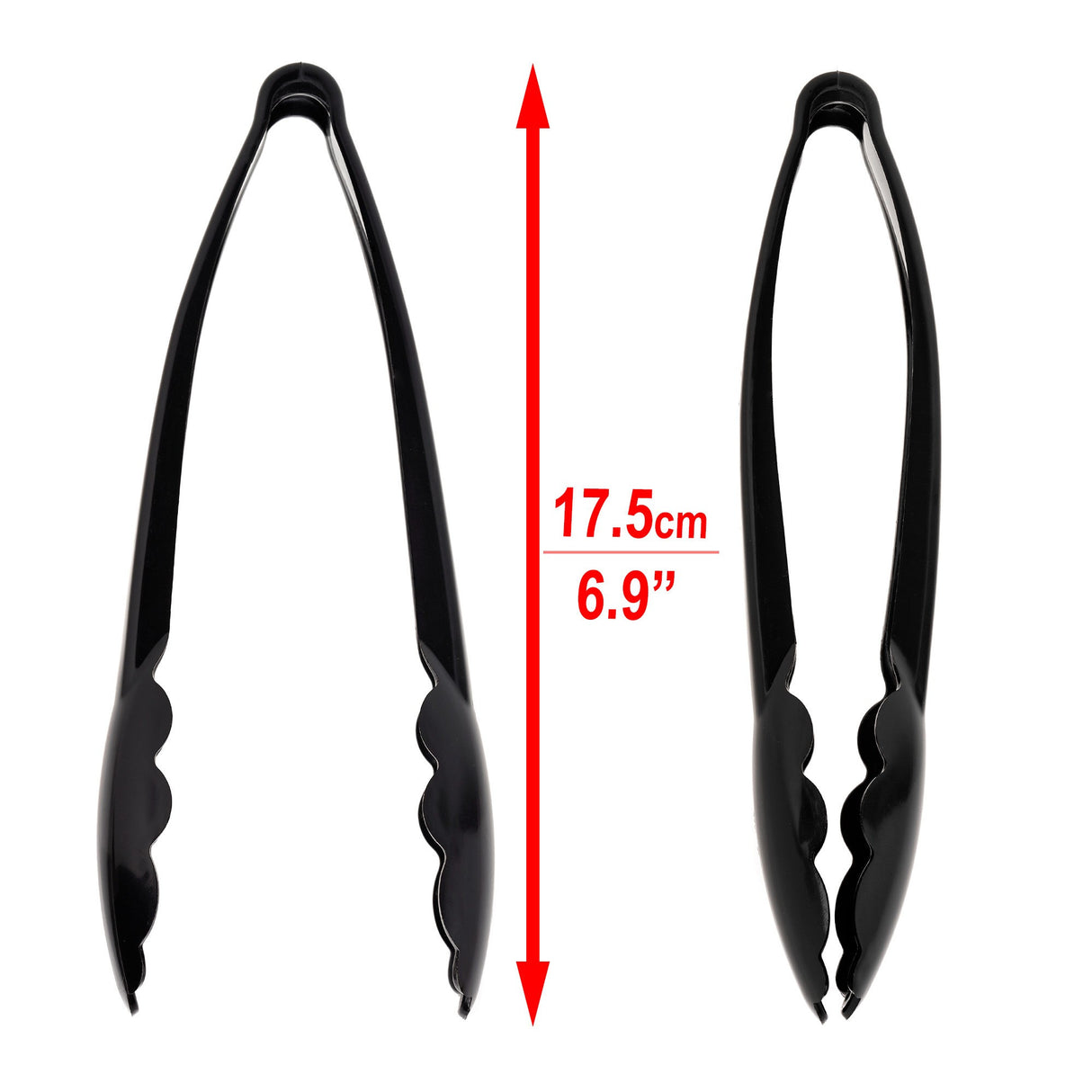 6 Pack 7.5" Black Plastic Serving Tongs - Decodine