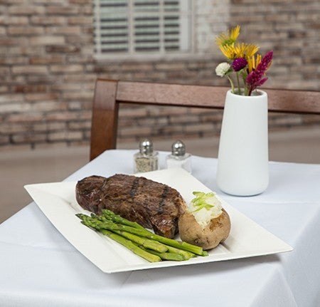 75 Pack 13" X 8" - Rectangular Bagasse Biodegradable White Disposable Serving Trays/Plates - Decodine