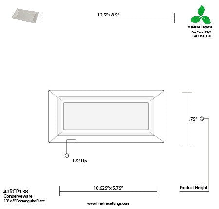 75 Pack 13" X 8" - Rectangular Bagasse Biodegradable White Disposable Serving Trays/Plates - Decodine