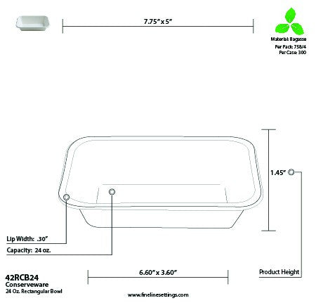 75 Pack 24oz Rectangular Bagasse Serving Bowls - Decodine