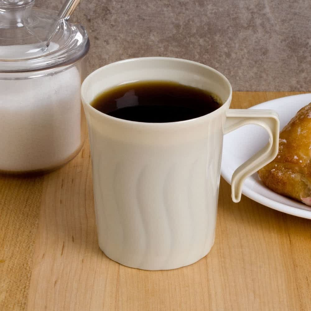 8 Pack 8oz Plastic Bone (Ivory) Coffee Mugs - Decodine