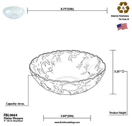 9" - 64 OZ. Floral Bowl - Decodine