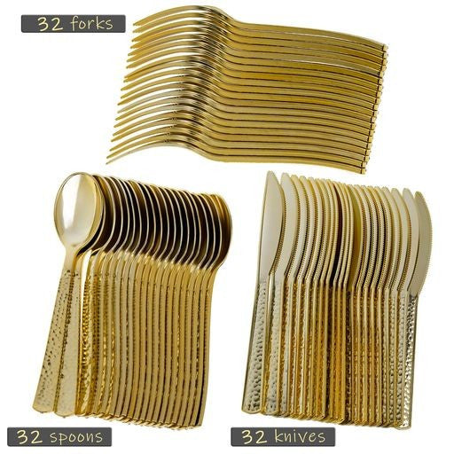 96 Piece Polished Gold Plastic Cutlery Combo Set - Decodine