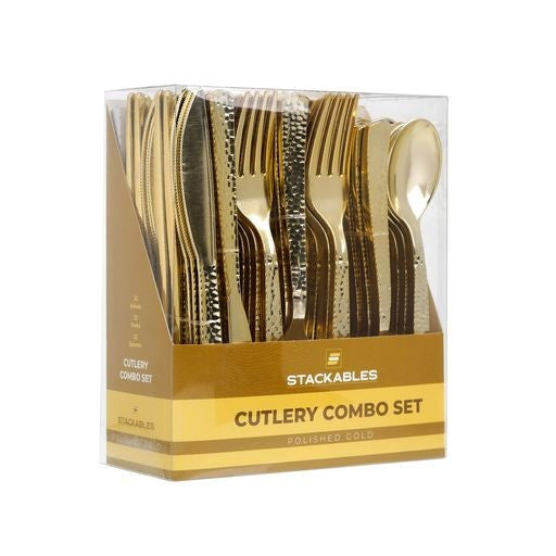 96 Piece Polished Gold Plastic Cutlery Combo Set - Decodine