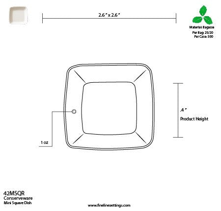 Bagasse Mini Square Dish 25 Pack - Decodine