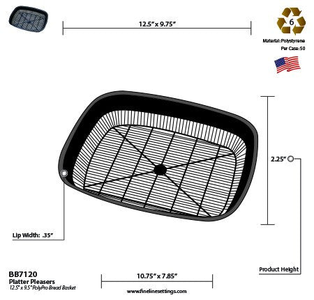 Black Plastic Rectangular Bread Basket - Single Serving Basket - Decodine