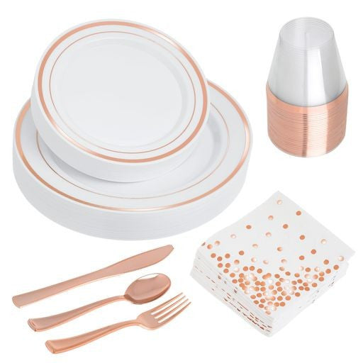 Full White and Rose Gold Party Set Serves 25 - Decodine