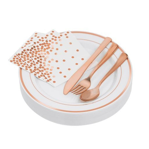 Full White and Rose Gold Party Set Serves 25 - Decodine
