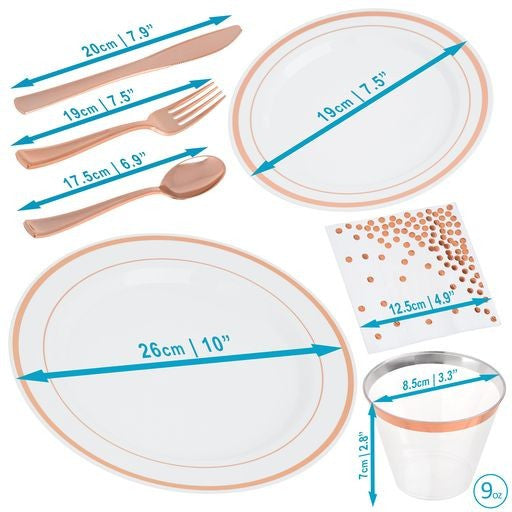 Full White and Rose Gold Party Set Serves 25 - Decodine