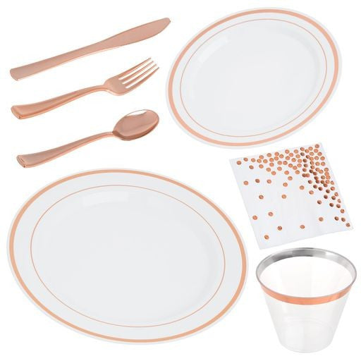 Full White and Rose Gold Party Set Serves 25 - Decodine