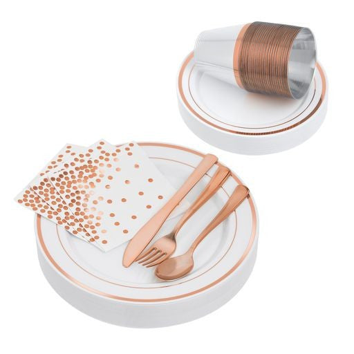 Full White and Rose Gold Party Set Serves 25 - Decodine