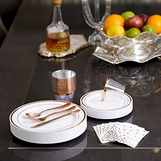 Full White and Rose Gold Party Set Serves 25 - Decodine
