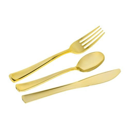 Gold Polished Plastic Cutlery Combo Set of 120 - Decodine