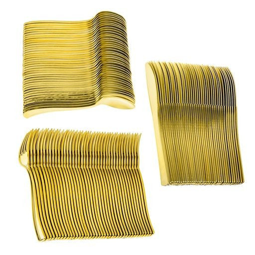 Gold Polished Plastic Cutlery Combo Set of 120 - Decodine