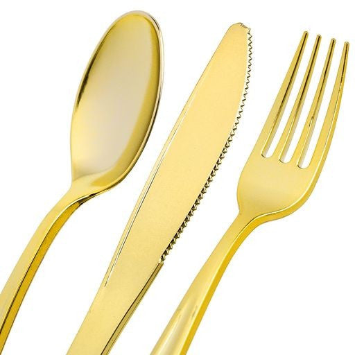 Gold Polished Plastic Cutlery Combo Set of 120 - Decodine