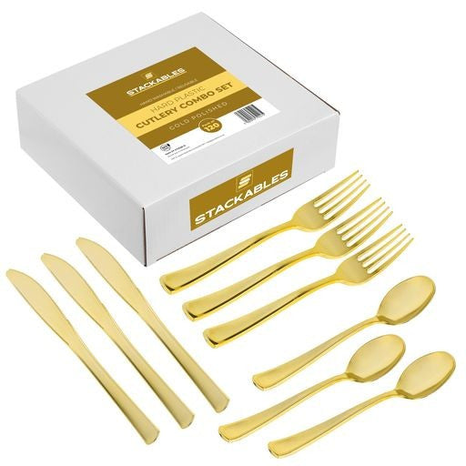 Gold Polished Plastic Cutlery Combo Set of 120 - Decodine
