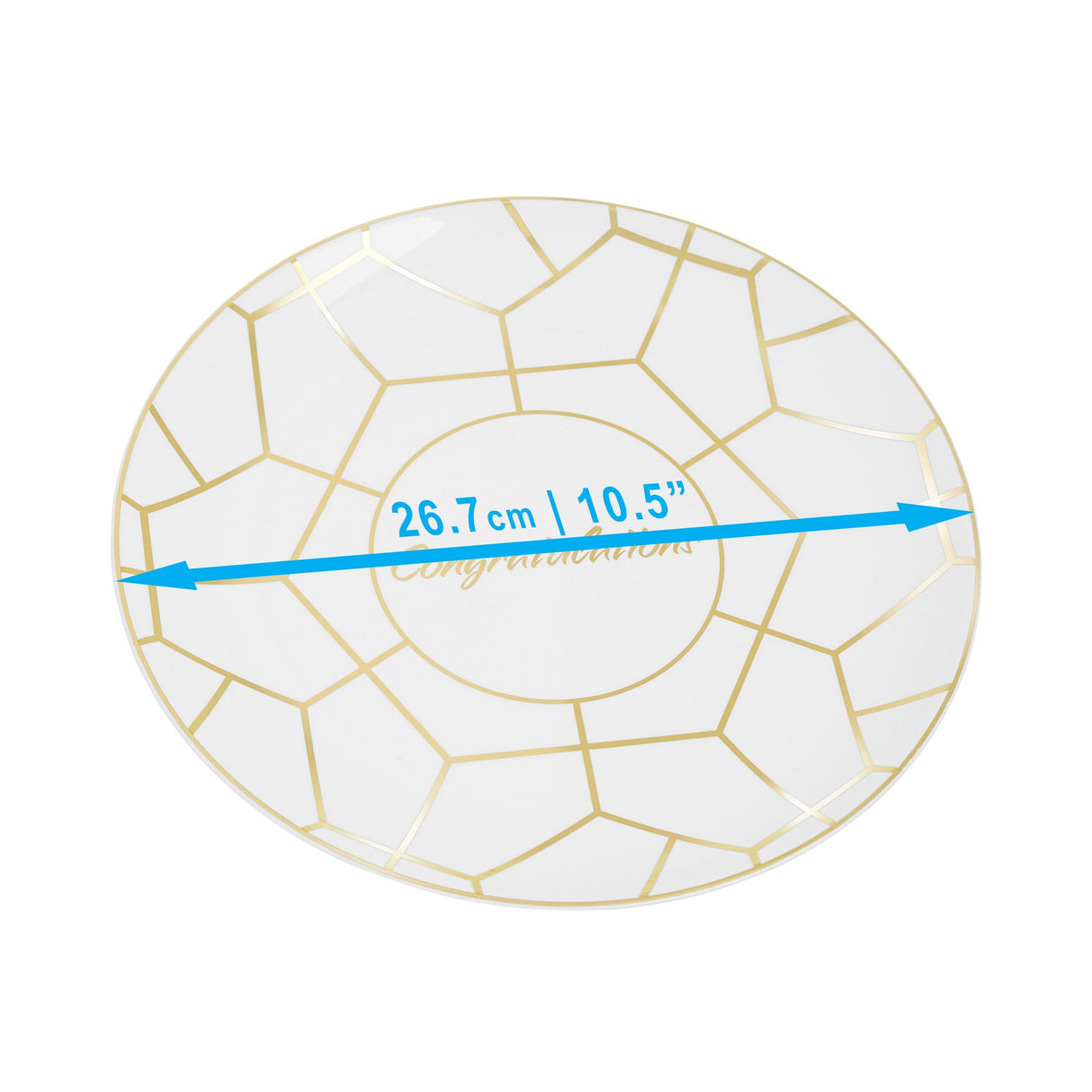Pack of 20 10.5" Hexagon Designed Plastic Wedding Plates White and Gold with Inscription - Decodine