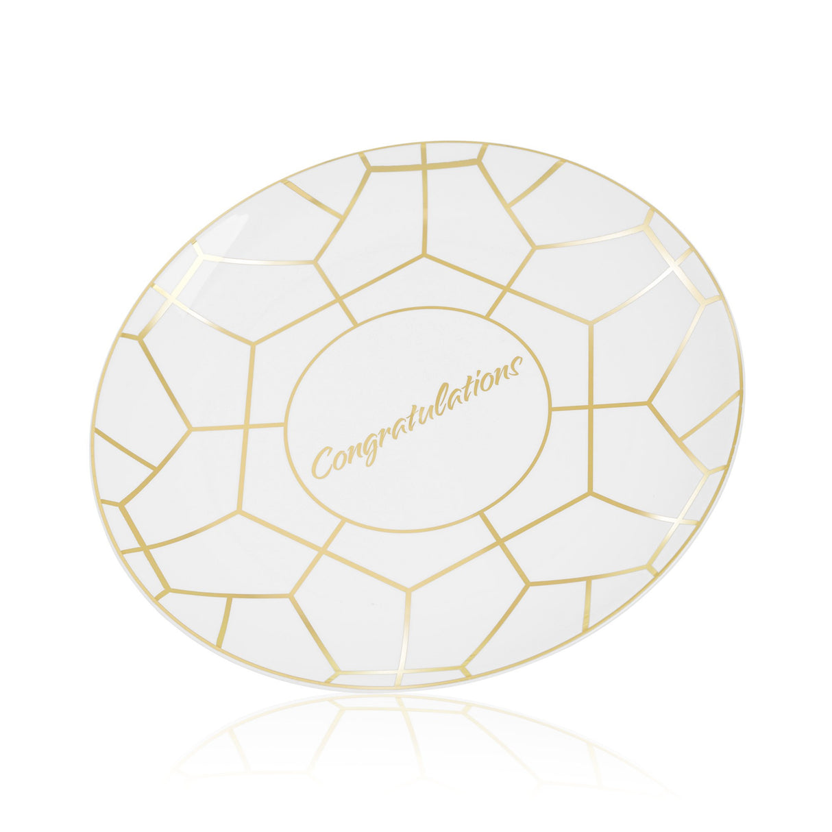 Pack of 20 10.5" Hexagon Designed Plastic Wedding Plates White and Gold with Inscription - Decodine