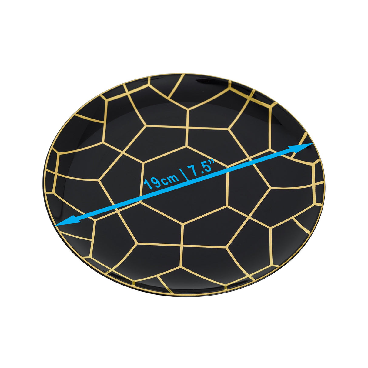 Pack of 20 7.5" Hexagon Designed Plastic Plates Black and Gold - Decodine