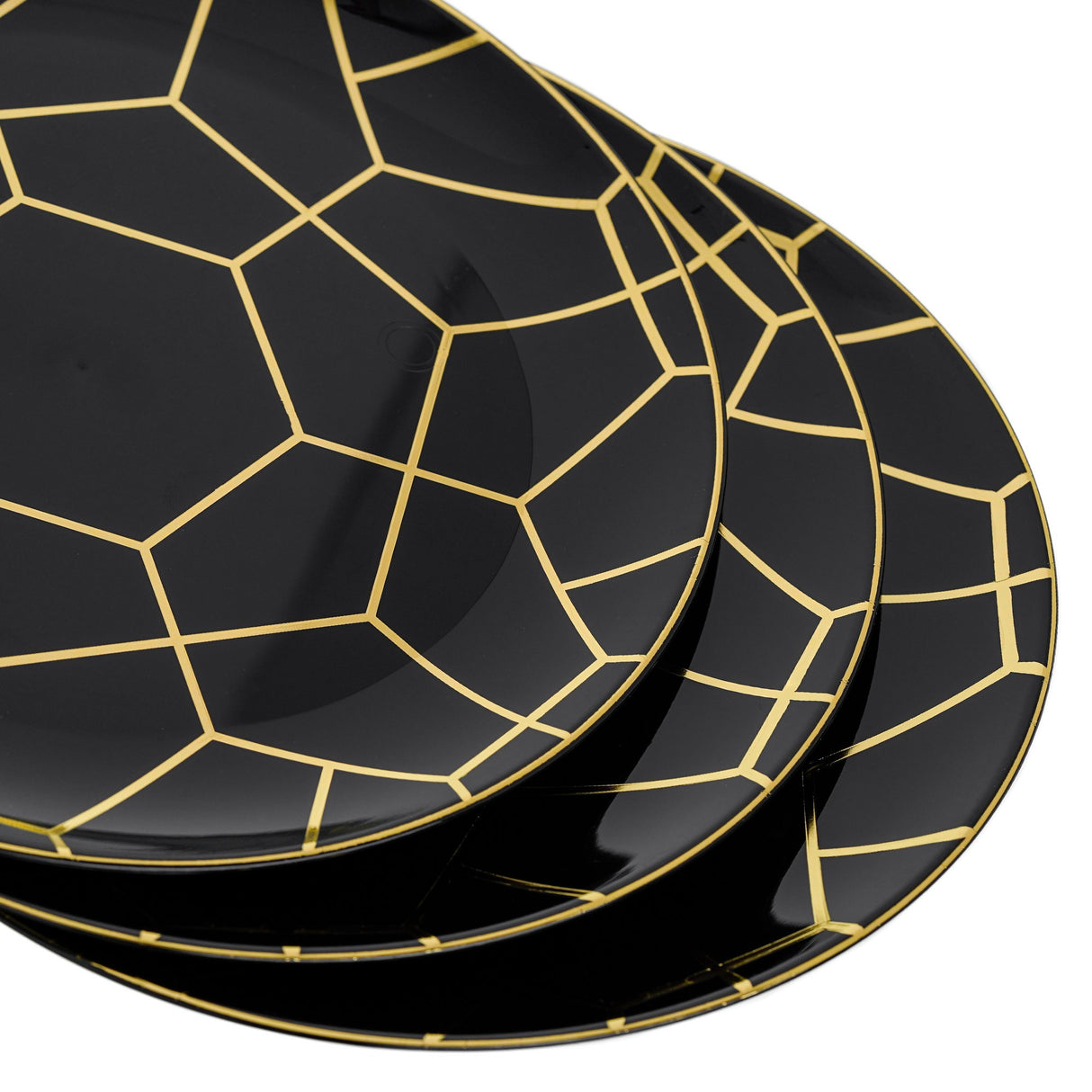 Pack of 20 7.5" Hexagon Designed Plastic Plates Black and Gold - Decodine