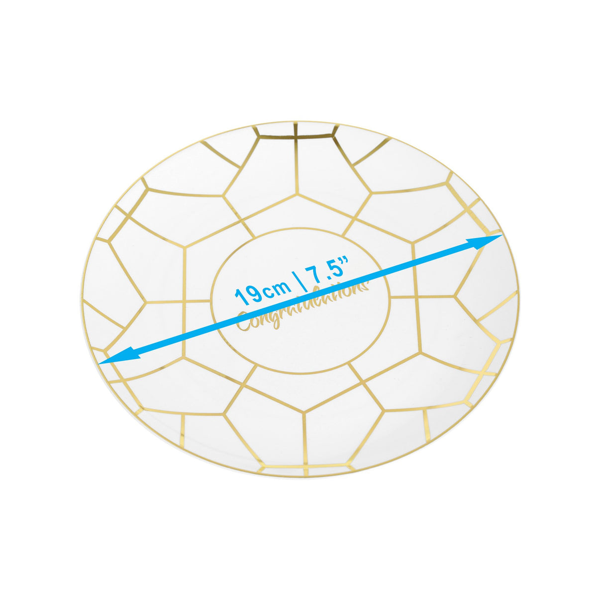 Pack of 20 7.5" Hexagon Designed Plastic Wedding Plates White and Gold with Inscription - Decodine