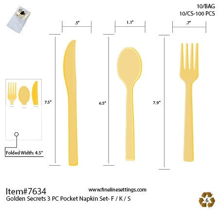 Pack of 7 Sets Full Cutlery Pockets Silver - Spoons, Forks, Knives, Napkin - Decodine