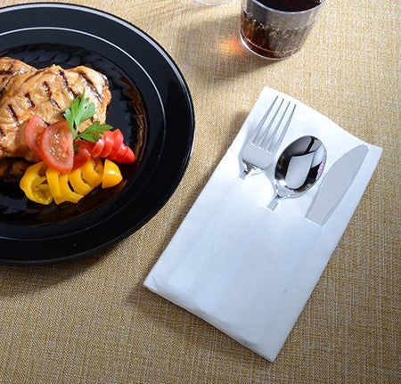 Pack of 7 Sets Full Cutlery Pockets Silver - Spoons, Forks, Knives, Napkin - Decodine