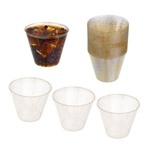 72 Pcs Hard Plastic Dinner Party Sets ~ Gold Glitter Cups Cutlery Dinner & Dessert Plates for 12 Guests - Decodine