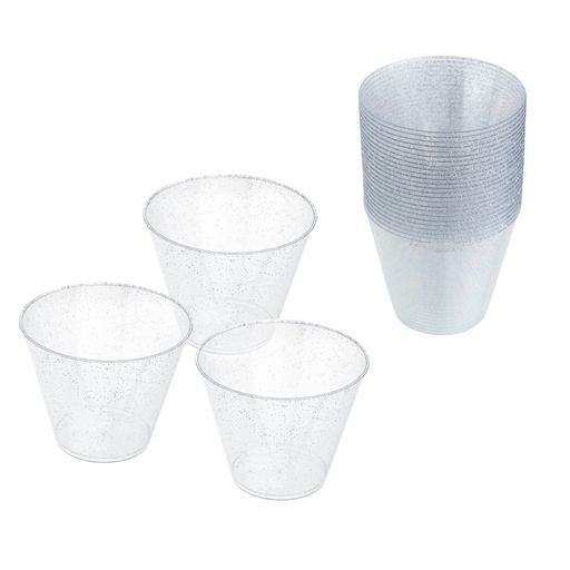 150 Pcs Plastic Silver Dinnerware Set ~ Plates Cutlery & Cups Combo for 25 Guests Glittered Sliver - Decodine