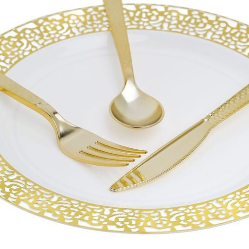 Party Set Lace Gold Rim Design Serves 20 - Decodine