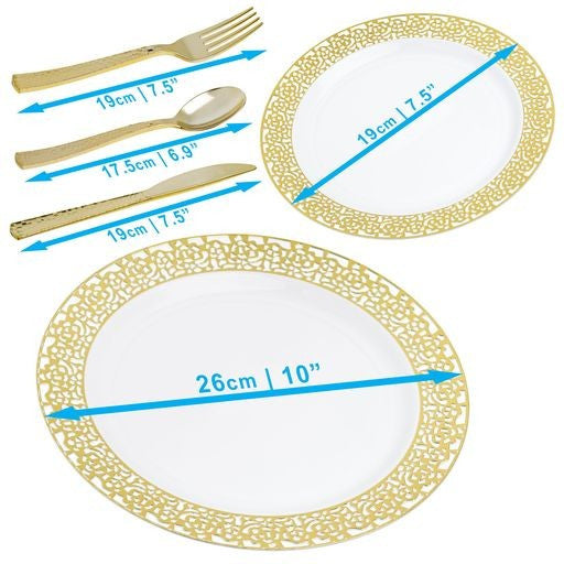 Party Set Lace Gold Rim Design Serves 20 - Decodine