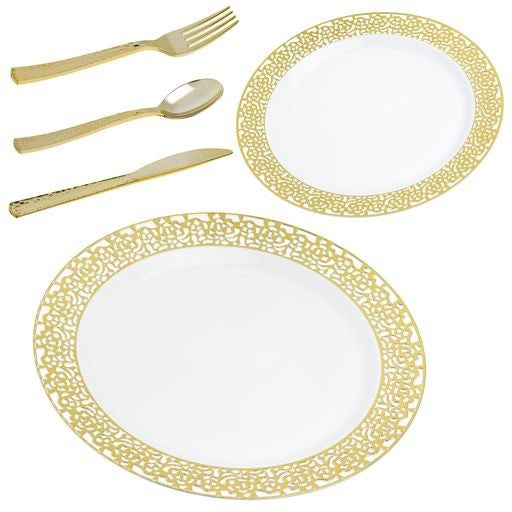 Party Set Lace Gold Rim Design Serves 20 - Decodine