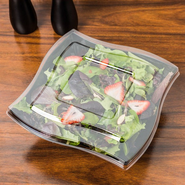 PETE Clear Lid for Square Plastic Waved Designed Serving Bowls - Decodine